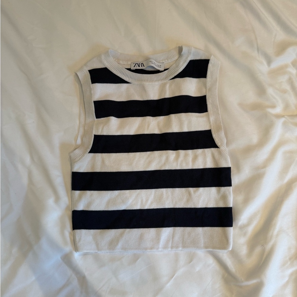 Zara navy blue and White Striped Tank Top